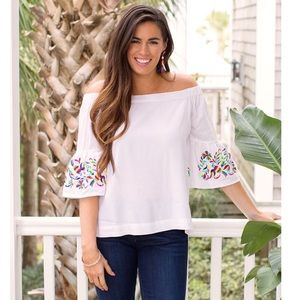 Off Shoulder embroidered Delfina Top